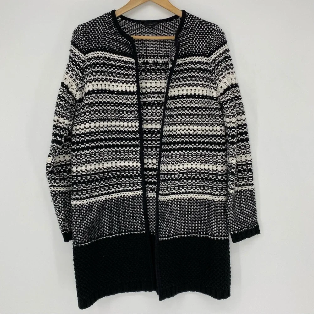 Ann Taylor Black and White Ombre Knit Sweater Coatigan, XS